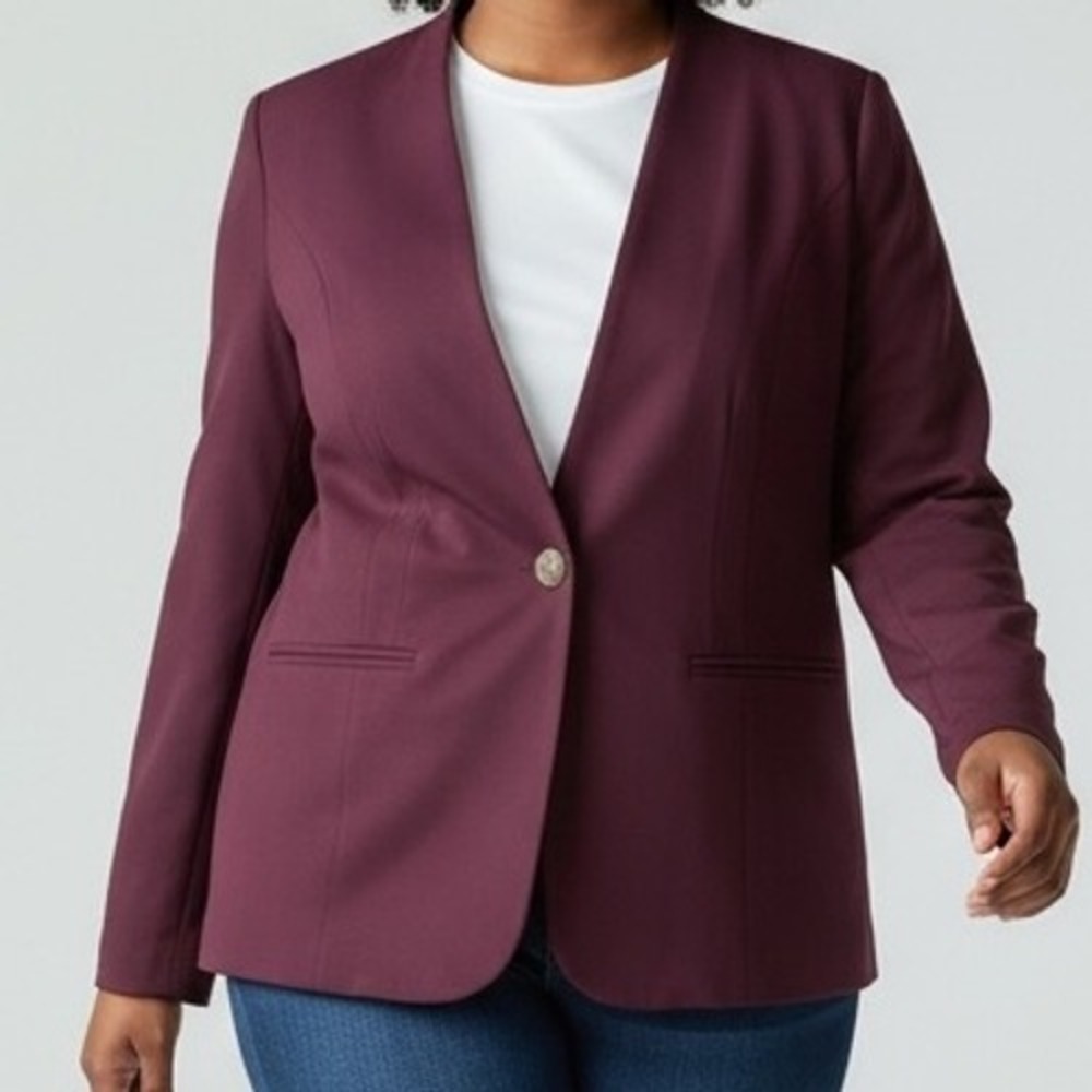 41 Hawthorne Women's  1X deep  purple‎ Blazer Jacket Plus Size Single button